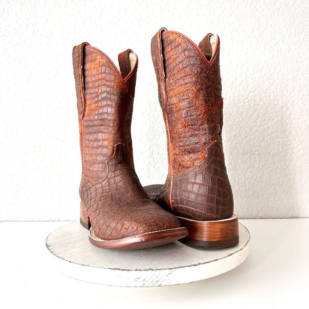 NEW Capitan CISCO Mens Cowboy Boots Sz 8D Brown Leather Wide Square Toe Western